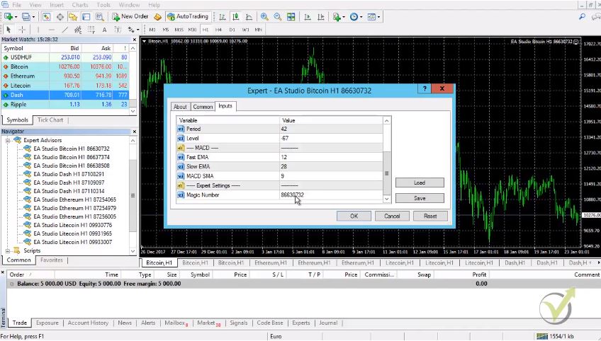 Easy menu to control the Cryptocurrency Expert Advisor