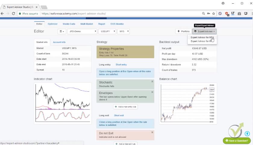 Exporting EA trading strategy