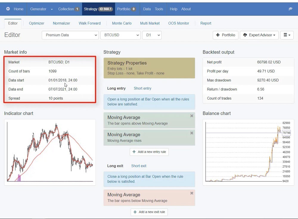 Market info in EA Studio