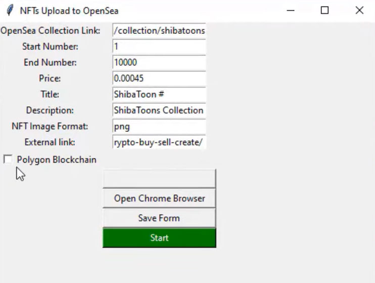 The 10000 NFTs upload settings