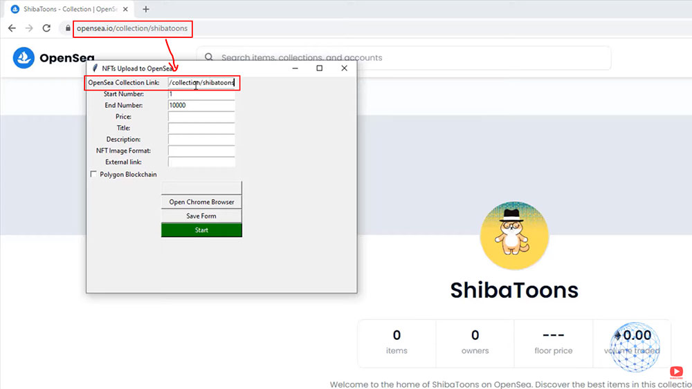 get the link to the nft collection